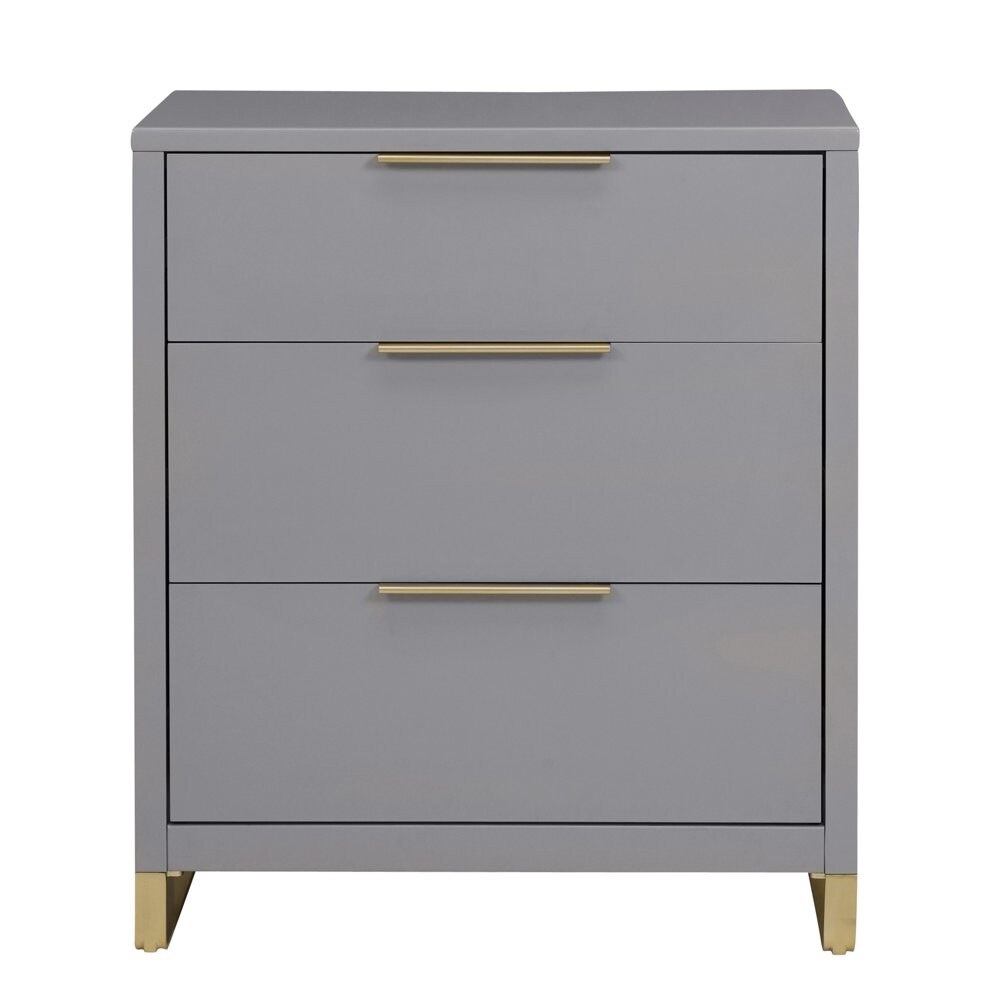 Glam 3 Drawer Dresser Bianca White with Satin Brass Bed Bath