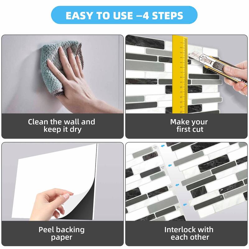 12"x12" Peel and Stick Backsplash Tile for Kitchen, Self Adhesive Wall Tiles Sticker, 10-Sheet