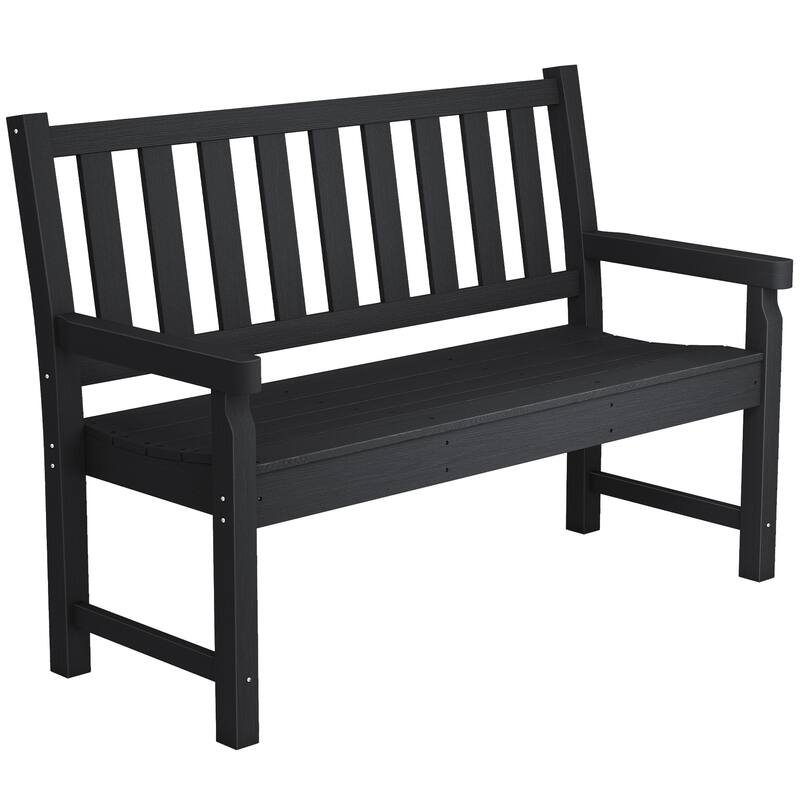 Outsunny Outdoor Bench, 49" All-Weather HDPE Garden Bench, 2-Person Patio Loveseat with 528 lbs Capacity