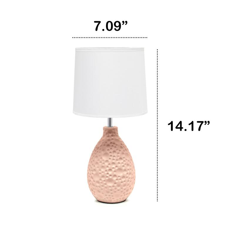 Textured Thumbprint Tear Drop Ceramic Table Lamp with Tapered Drum Shade - 14" - Pink and White