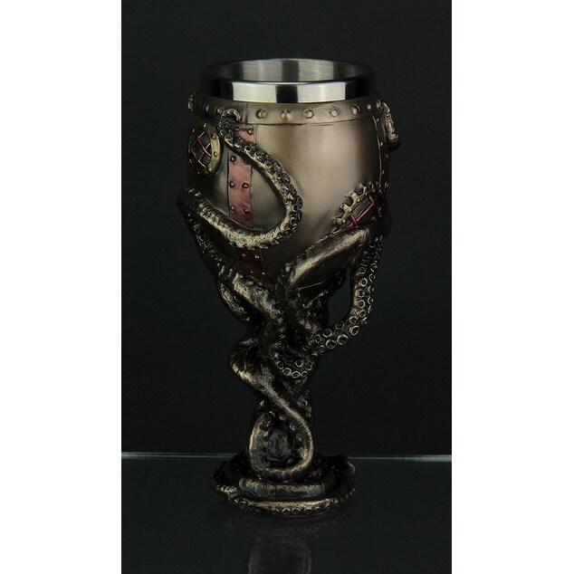 Resin Goblets Steampunk Brass Octopus Grasping Bathysphere Goblet 3.5 X 7.25 X 3.5 Inches Bronze 