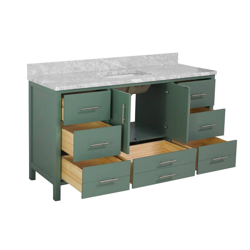 KitchenBathCollection California 60" Single Bathroom Vanity with Carrara Marble Top