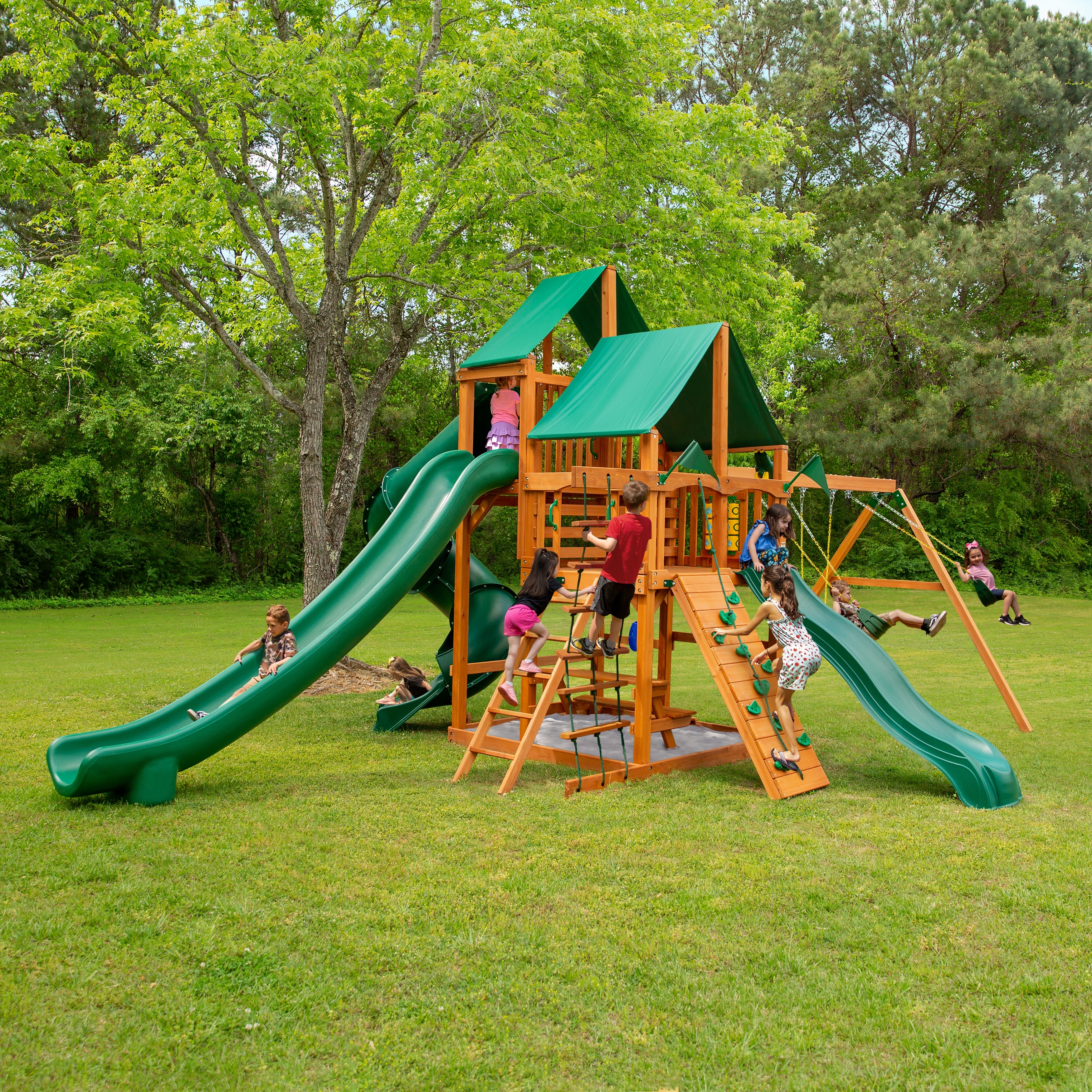 Gorilla Playsets Great Skye II Wood Swing Set with 3 Swing Set
