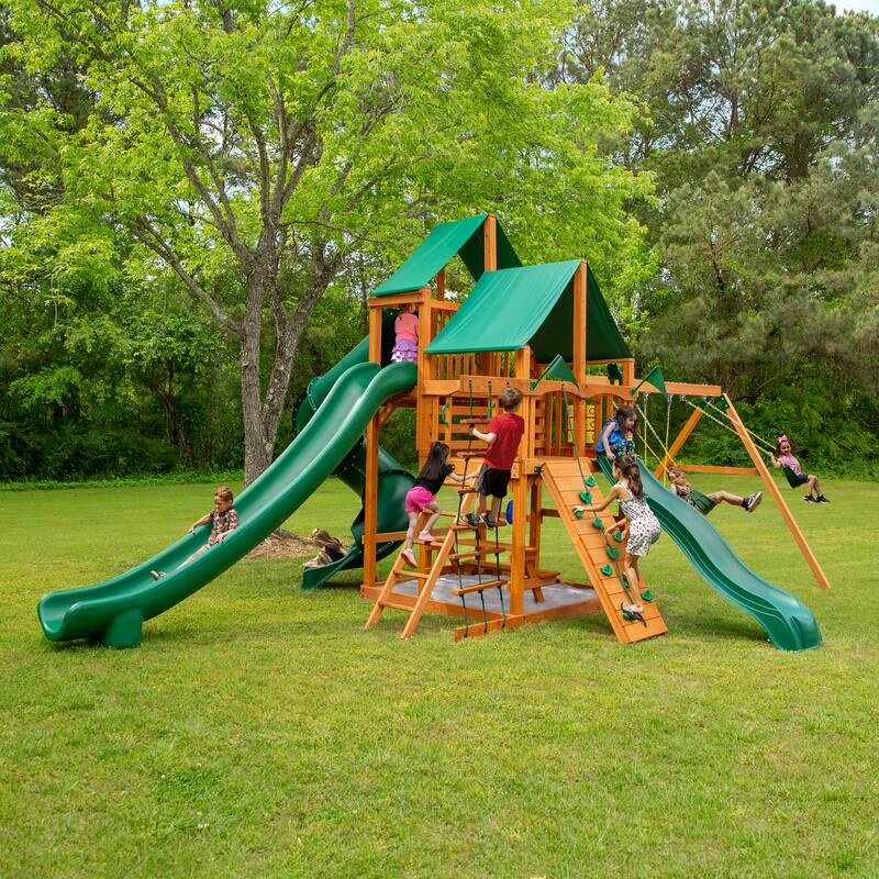 Gorilla Playsets Great Skye II Wood Swing Set with 3 Swing Set Slides