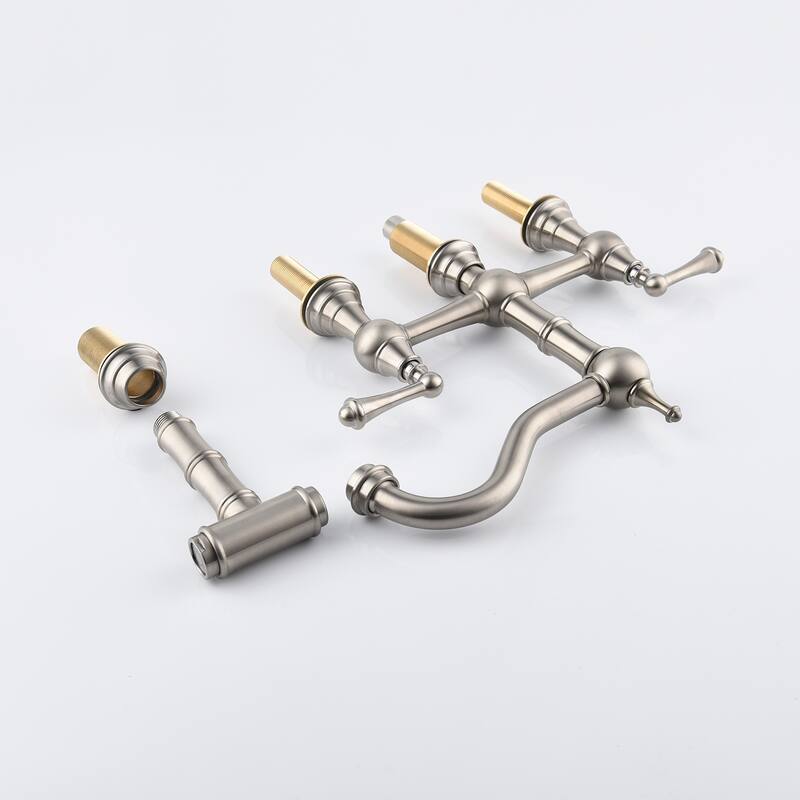 Two-Handles Bridge Kitchen Faucet with Side Sprayer