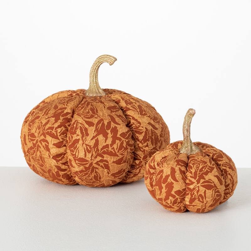 6.25"H and 8.5"H Sullivans Brocade Pumpkin - Set of 2, Fall Decor, Orange - 10"L x 10"W x 8.5"H, 6"L x 6"W x 6.25"H - 10"L x 10"W x 8.5"H, 6"L x 6"W x 6.25"H