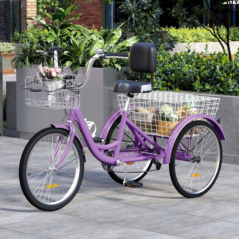 Adult Tricycle 3 Wheel Bikes 7 Speed Trike Bike - 24 - Purple