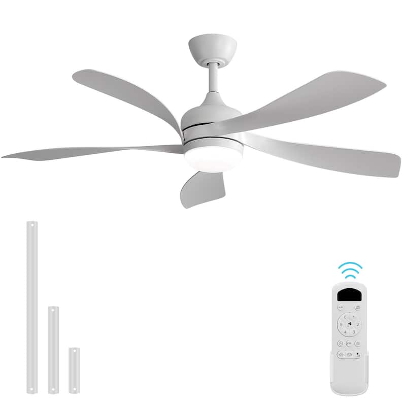 Sofucor 52"Smart,Ceiling Fans with Lights and Remote, Compatible with Alexa/Google/App, 3-Color Light 6-Speed Timing - Remote Control - White with White ABS Blades