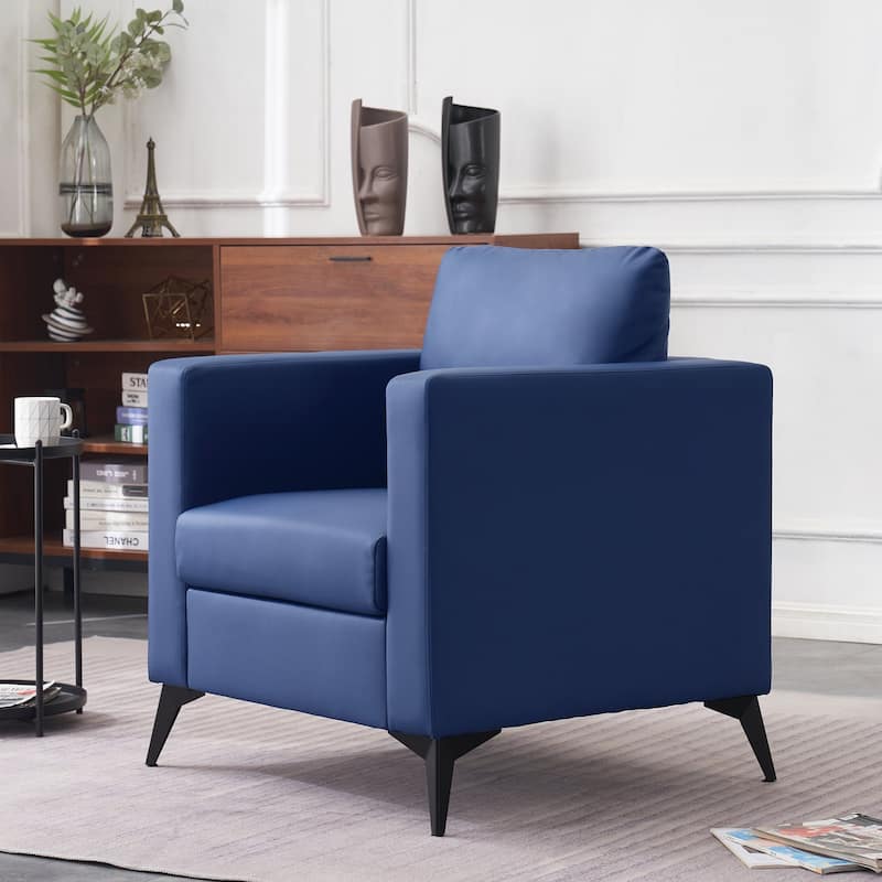 MCombo Modern Accent Chair, Club Armchair with Metal Legs, Faux Leather Single Sofa Chairs