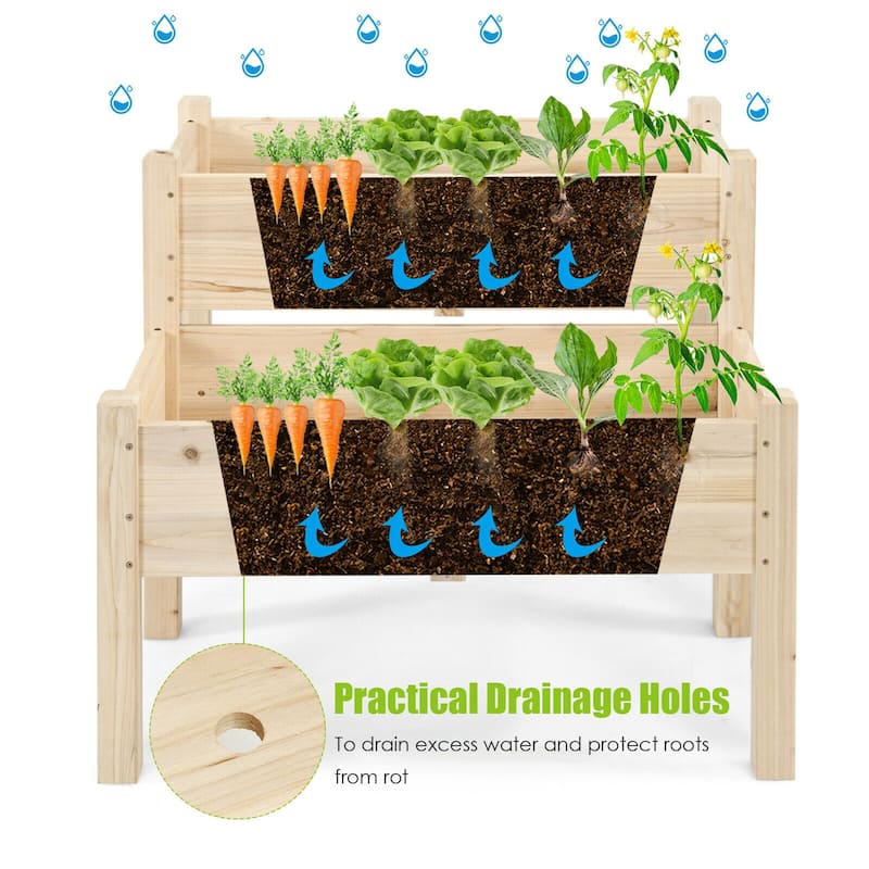 Costway 2 Tier Wooden Raised Garden Bed Elevated Planter Box w/Legs
