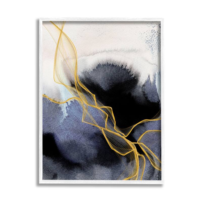 Stupell Modern Coastal Abstract Organic Lines Blue Gold Framed Giclee Texturized Art by Irena Orlov - 11 x 14 - White