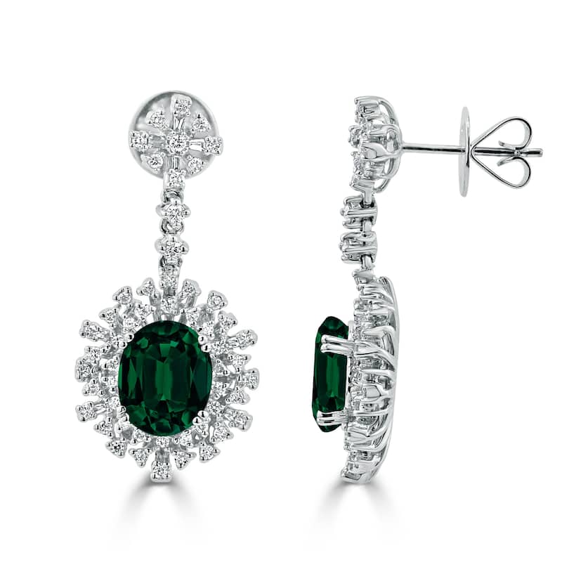 Auriya 4 9/10ct Fancy Oval-cut Emerald Halo Diamond Drop Earrings 1 1/3ctw 18k Gold