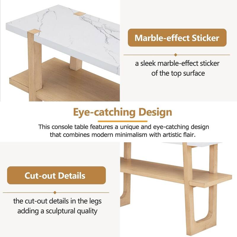 Console Table with Marble-Effect Top - Versatile Storage Solutions
