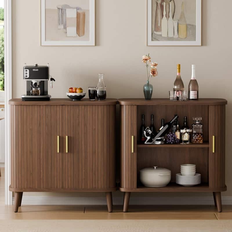 31" Sideboard Buffet Cabinet with 2 Sliding Tambour Doors and Adjustable Shelves