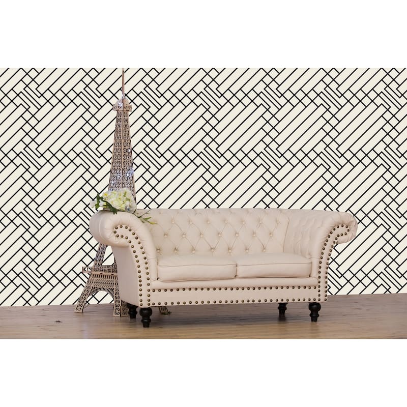 Cream and Black Geometric Ornament Removable Wallpaper - 10'ft H x 24''inch W