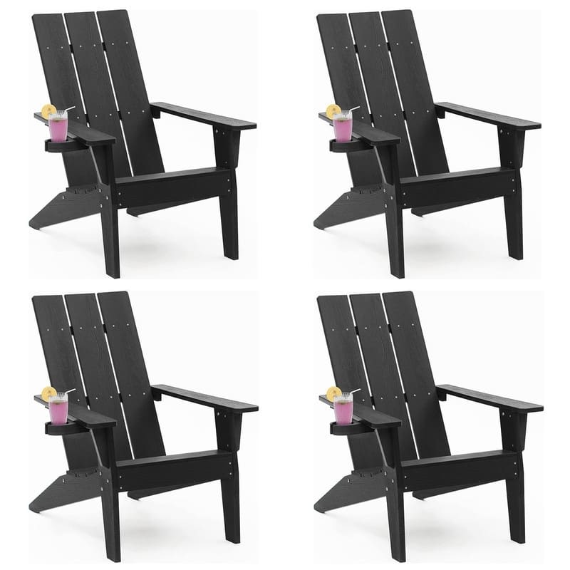 WINSOON All-Weather HIPS Outdoor Adirondack Chairs with Cup Holder (Set of 4)
