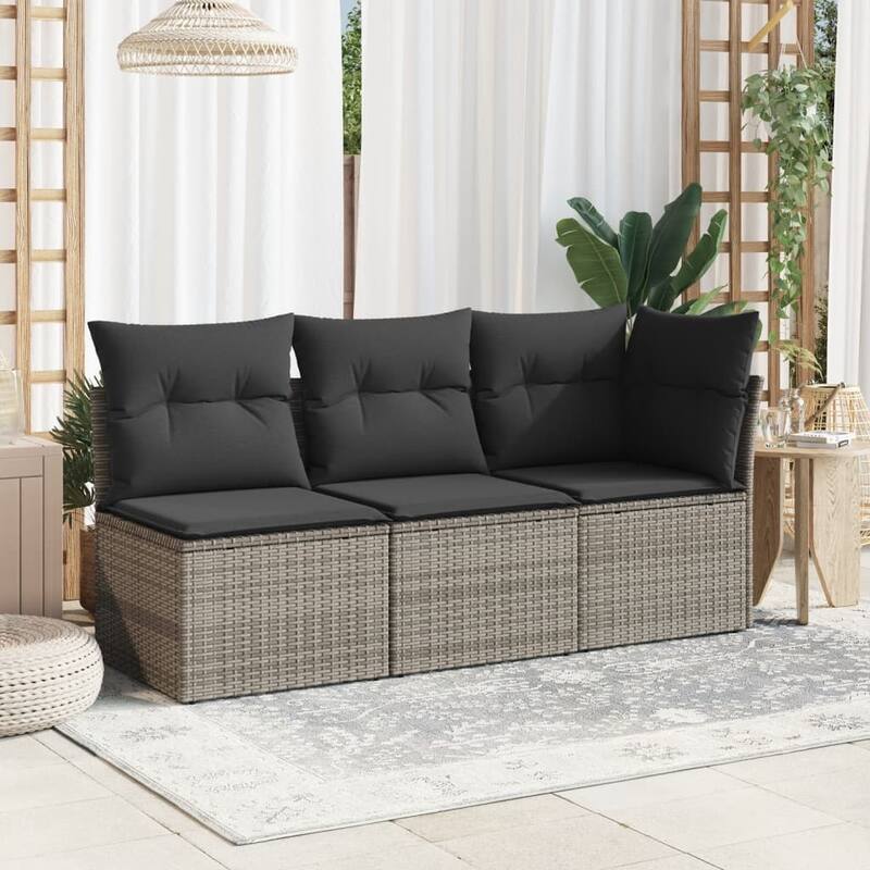 vidaXL Patio Sofa with Cushions Outdoor Seating Sectional Sofa Poly Rattan