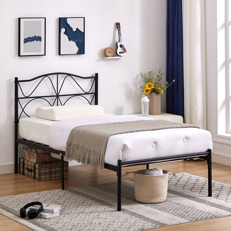 Javlergo Metal Platform Bed Frame with Elegant Headboard, Heavy Duty Steel Slats Support/No Box Spring Needed