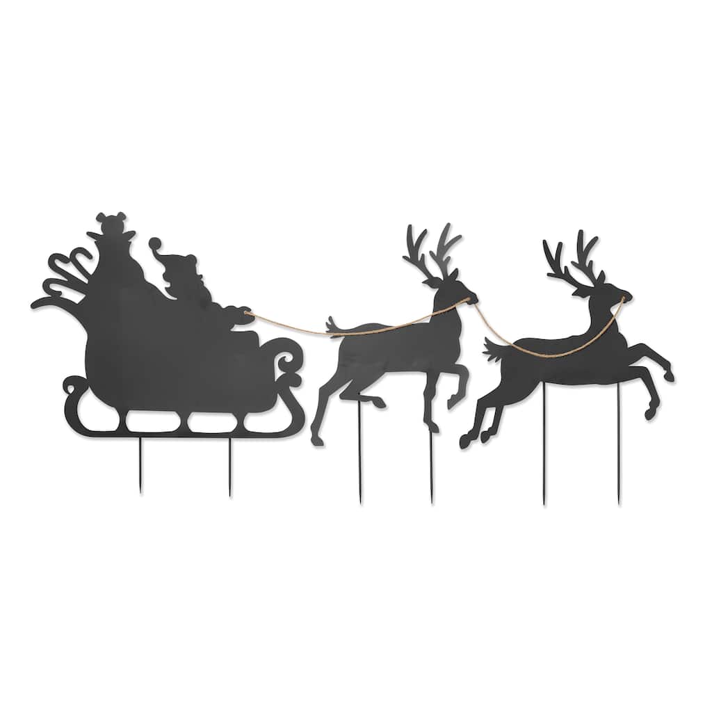 Santa Sleigh Silhouette Christmas Holiday Outdoor Yard Decor - Black - 86x0.75x35.6