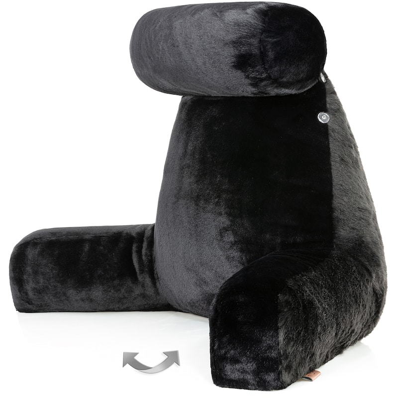 XXL Husband Pillow - Limited Baby Black Panther, Two-tone Reversible Double Sided Fabulous Faux Fur Bed Rest Pillow with Arm