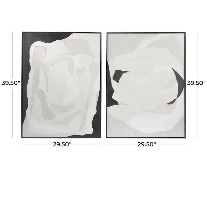 Canvas Abstract Framed Wall Art with Black Frame - Set of 2 White - Roche River Decor