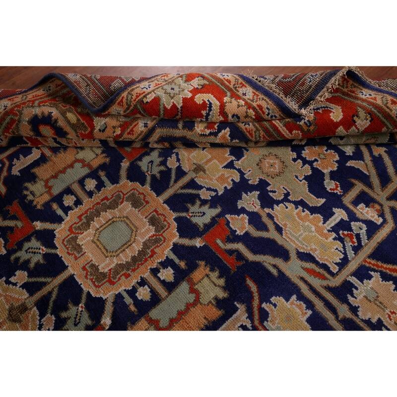 Heriz Serapi Indian Area Rug Hand-Knotted Blue Oriental Wool Carpet - 8'10" x 11'9"