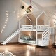 preview thumbnail 1 of 15, Twin over Twin House Bunk Bed with Slide and Staircase, White White