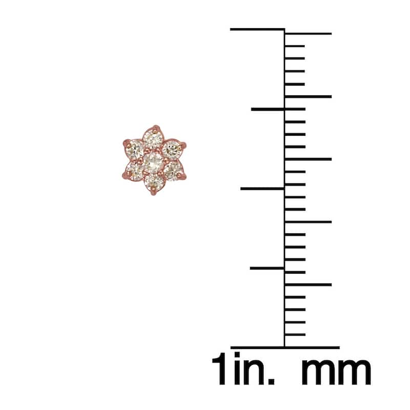 Curata 14K Rose Gold Childrens Cubic Zirconia Small Flower Screw-back Stud Earrings