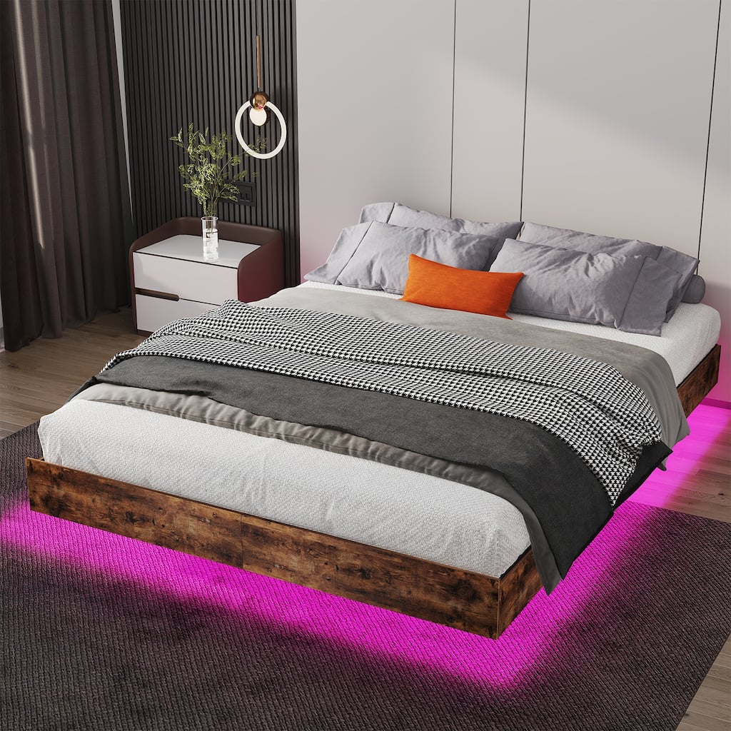 Floating RGB LED Bed Frame Heavy Duty Metal Platform Bed, No Box Spring Needed