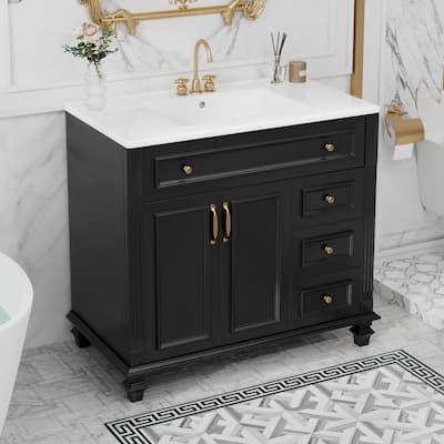 Roomfitters 36" Bathroom Vanity with Sink, Flip-Out Drawer, 3 Drawers, Soft-Close Doors, Solid Wood Cabinet