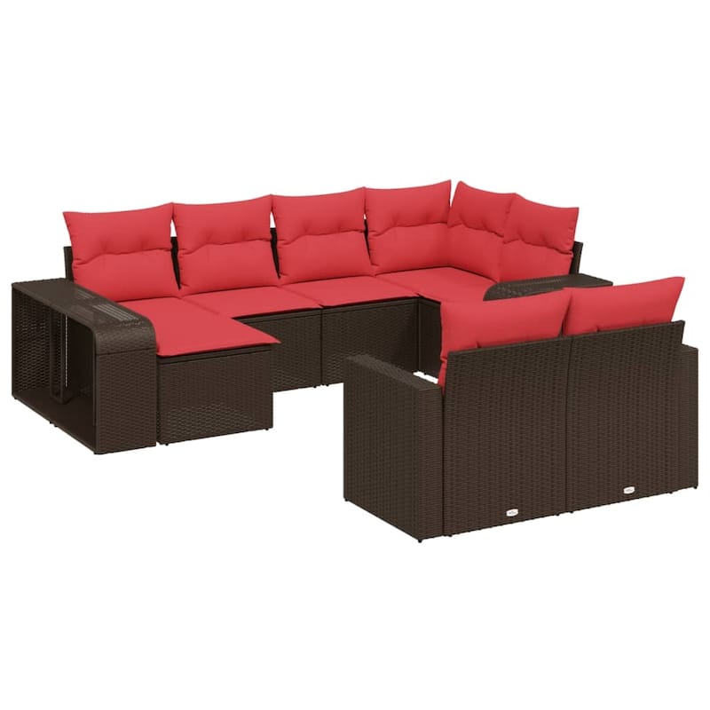 vidaXL 10 Piece Patio Sofa Set with Cushions Brown Poly Rattan - 25.8 x 24.4 x 27.2