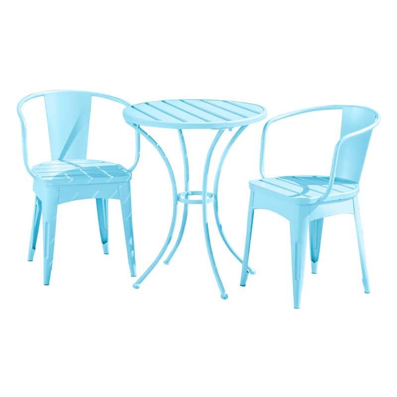 Roomfitters 3-Piece Outdoor Bistro Set Metal Patio Dining Furniture with Round Table and 2 Chairs, Light Blue