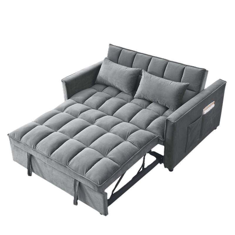 54” Velvet Pull-out Sleeper Sofa Bed,with 3 Adjusting Reclining Back & Storage - Solid Wood Frame,Twin Size-54” x 35.5” x 30”H