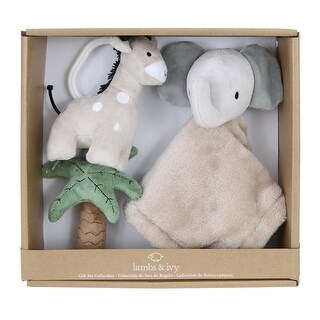 Lambs & Ivy Jungle 3-Piece Developmental Soft Plush Baby/Infant Toy Gift Set