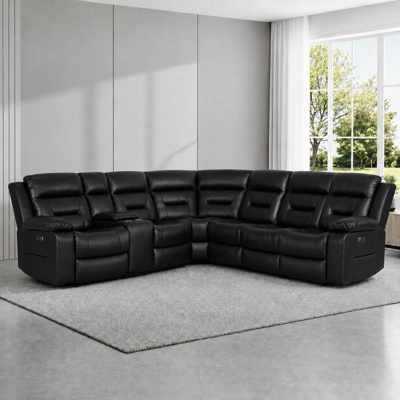 119" Faux Leather Power Reclining Large Seating Sectional Sofa with Storage
