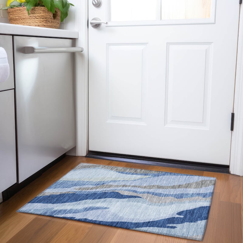 Premium Washable Super Soft Mid Century Modern Mayfield Rug - Blue - 1'8" x 2'6"
