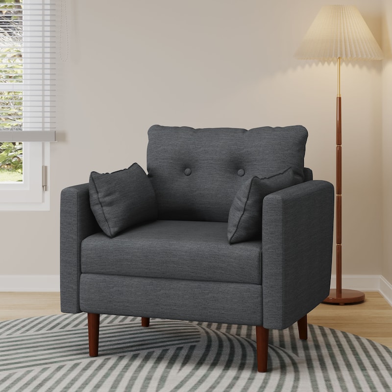 Symonds Tufted Club Chair with Accent Pillows by Christopher Knight Home - Charcoal/Walnut