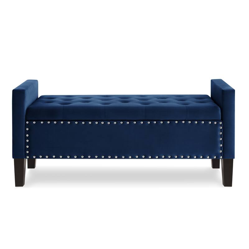 Upholstered Tufted Button Storage Bench with nails trim,Entryway Living Room Soft Padded Seat