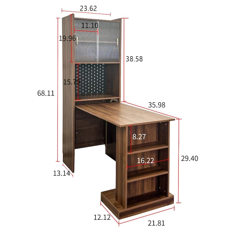 Roomfitters Folding Desk with Storage, Space-Saving Foldable Computer Desk for Home Office, Bedroom, or Apartment, Walnut