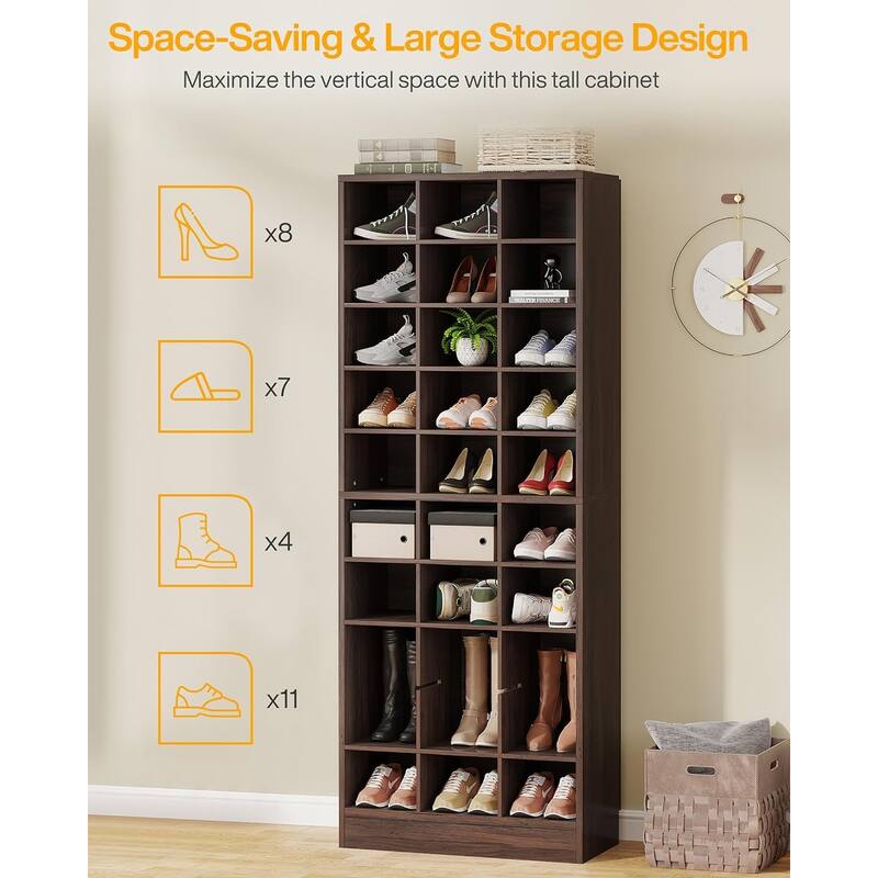 25" 10-Tier Espresso Wooden Shoe Storage Cabinet, Modern 30-Cubby