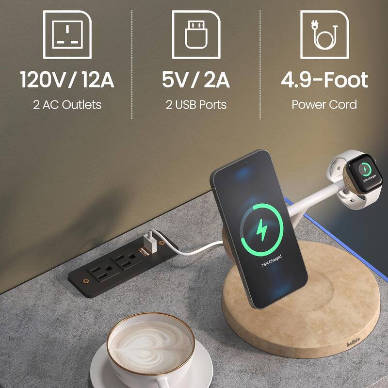 LED Nightstand with Adjustable Colors, 2 Drawers & Power Outlets