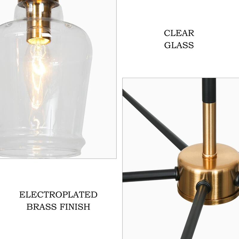 Modern Farmhouse 3/5-Light Black Gold Chandelier Clear Glass Kitchen Island Pendant Lighting for Dinning Room