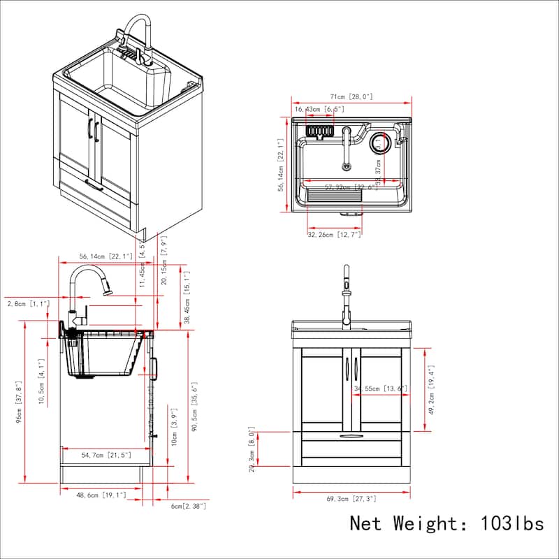 WYNDENHALL Janine Transitional ABS Utility Sink & Cabinet