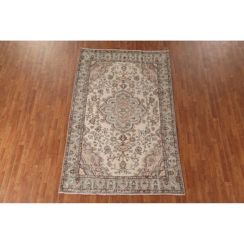 Anatolian Distressed Vintage Area Rug Hand-Knotted Wool Carpet - 5'5"x 8'7"