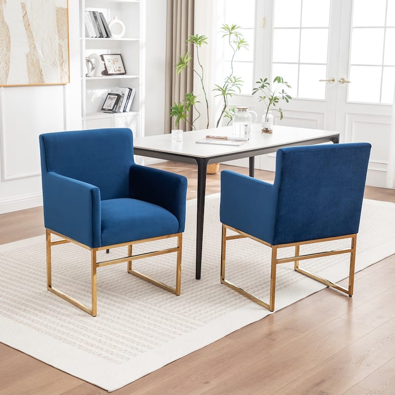 SEYNAR Modern Velvet Accent Arm Dining Chair Set of 2 with Metal Legs - Navy