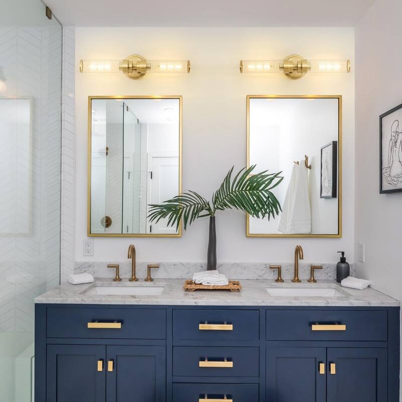 Bathroom Light Fixtures, Gold Wall Sconce in Threaded Glass Vanity Lights 2 Pack - 2 Pack-Gold Threaded Glass