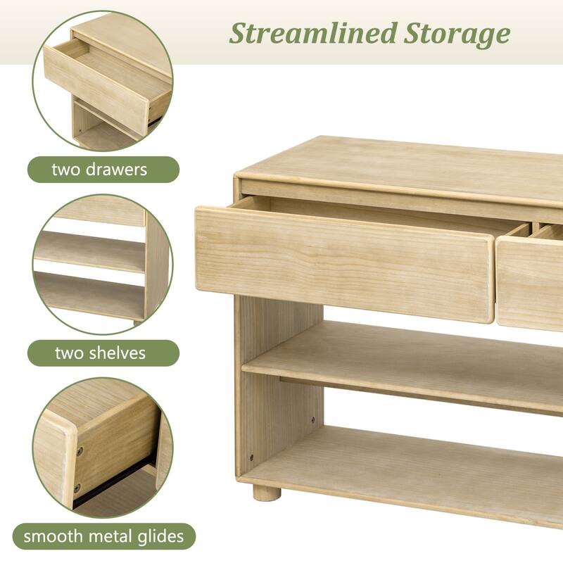 Vintage Entry Table with Drawers and Shelves