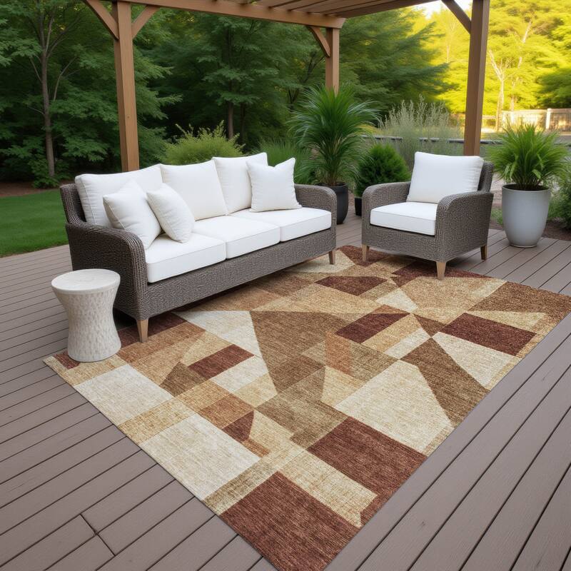 Machine Washable Indoor/ Outdoor Modern Geo Chantille Rug