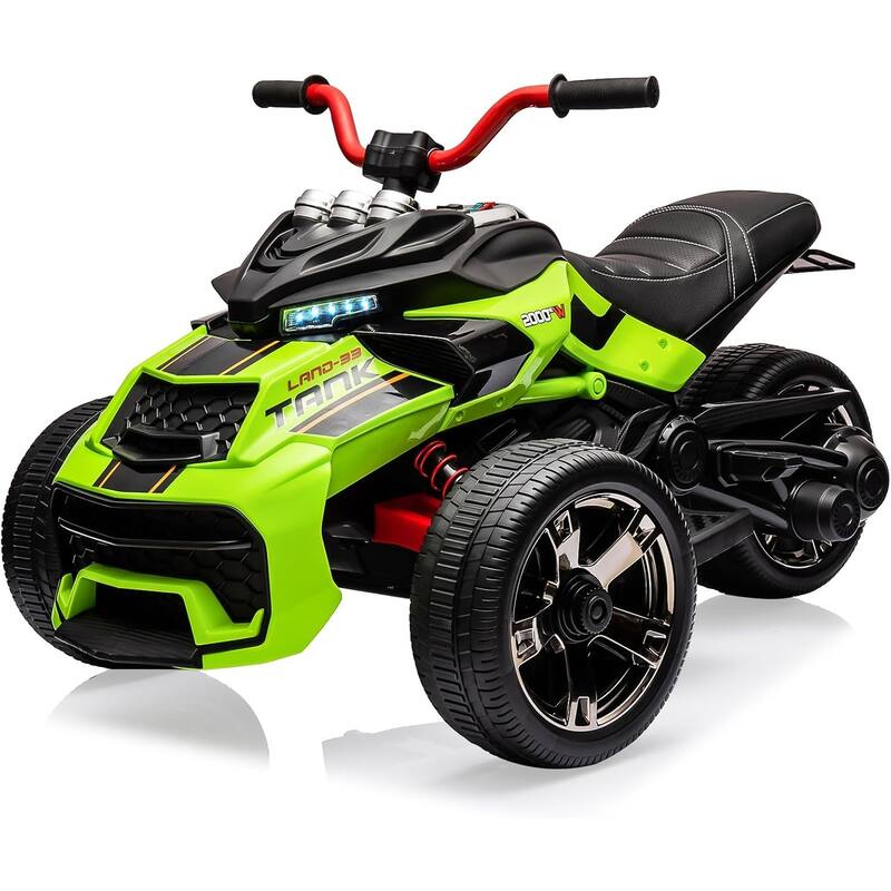 12V Kids Ride On ATV, 3 Wheeler Motorcycle, Rechargeable Battery-Powered ATV Toy Car - Green