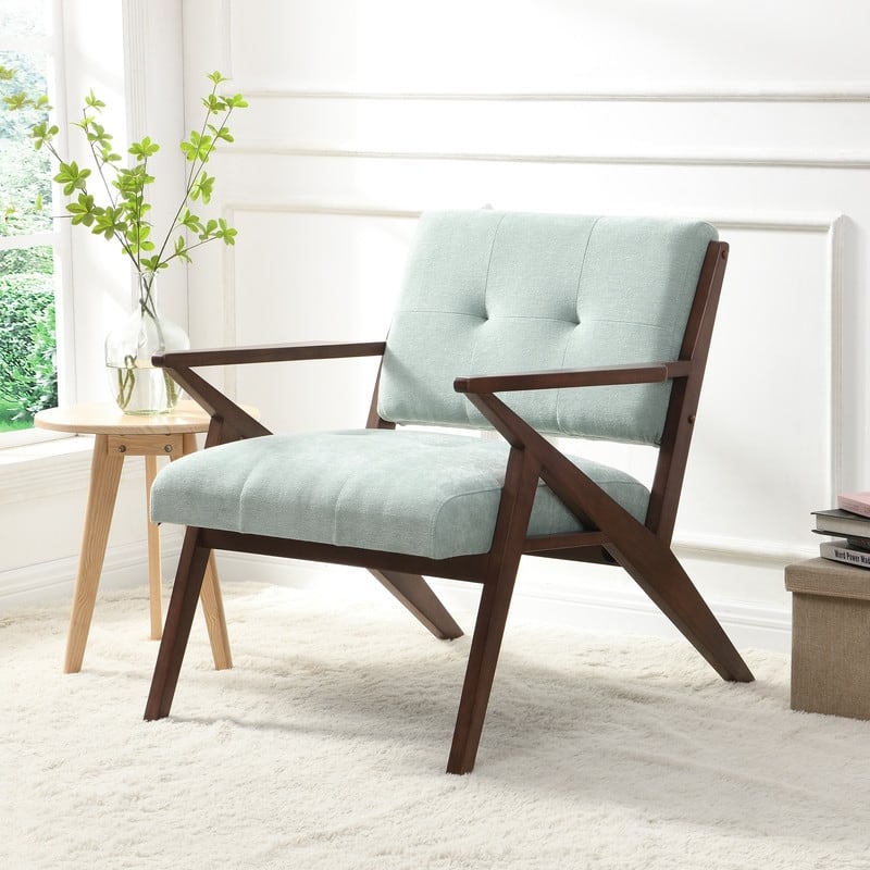 30" Mid-Century Modern Accent Chair in Soft Green - Plush Cushion & Solid Wood Frame
